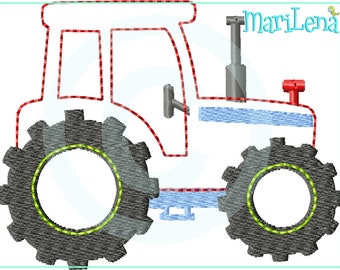 Stickdatei Traktor 2 FransenAppli 10x10 (4x4") Stickmuster Stickmotiv embroidery pattern  appliqué tractor engine