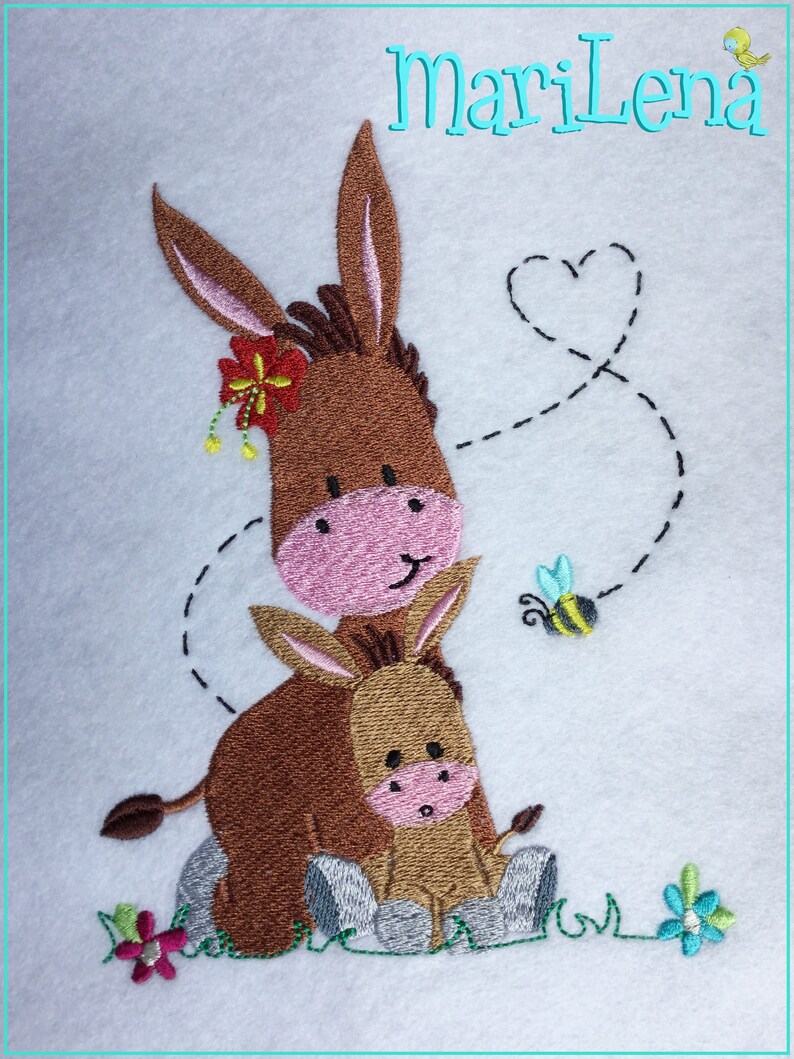 Stickdatei Mom&Me Eselchen Baby Füll 13x18 5x7 Stickmuster Stickmotiv embroidery pattern donkey Bild 3