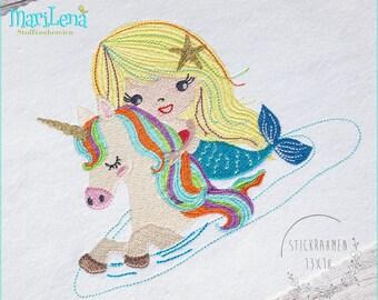 Embroidery file mermaid unicorn rainbow fairy fill 13x18 embroidery pattern mermaid unicorn rainbow embroidery pattern embroidery motif