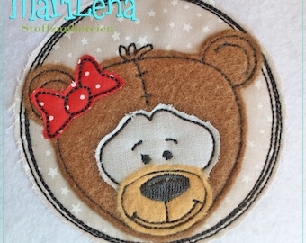 Stickdatei Bär Doodle Button Appli 10x10 Stickmuster Stickmotiv embroidery pattern  bear appliqué doodle button MariLena