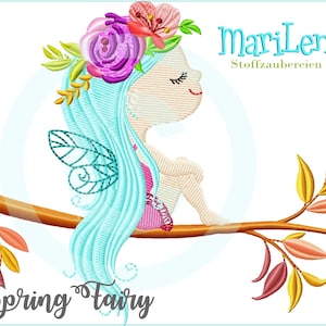 Stickdatei Elfe Fee Füll 13x18 (5x7&quot;) Stickmuster Rahmen Stickmotiv princess embroidery fairy spring redwork doodle button MariLena
