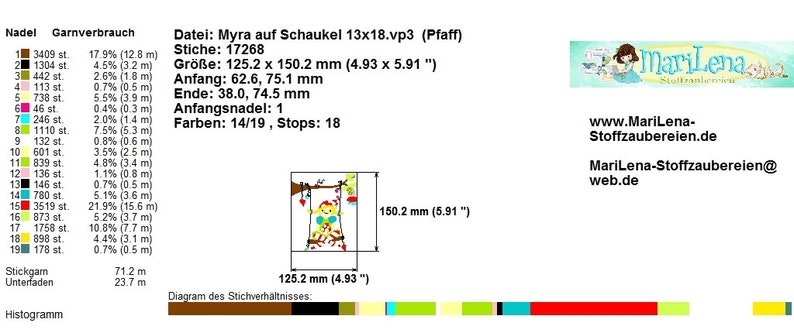 Stickdatei Wichtel Myra auf Schaukel Füll 13x18 5x7 Stickmuster Stickmotiv embroidery pattern fairy gnome elf Bild 2