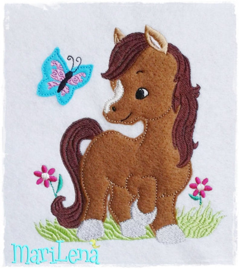 Stickdatei PonyButterfly Appli 13x18 5x7 Stickmuster Stickmotiv Pferd embroidery pattern appliqué pony horse Bild 2