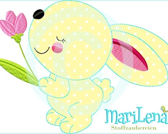 Stickdatei Hase mit Tulpe Ostern FAppli 13x18 (5x7") Stickmuster Stickmotiv embroidery pattern  bunny easter  MariLena