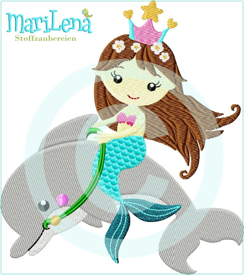 Embroidery file mermaid on dolphin fill 13x18 5x7 Mermaid Dolphin embroidery pattern embroidery pattern embroidery motif image 1