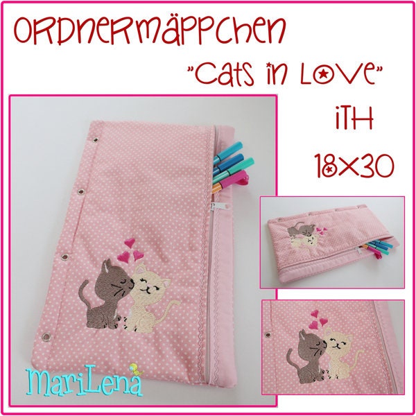 Stickdatei   Ordner Mäppchen Cats  Tasche ITH 18x30 Stickmuster Stickmotiv embroidery pattern  pencil case bag