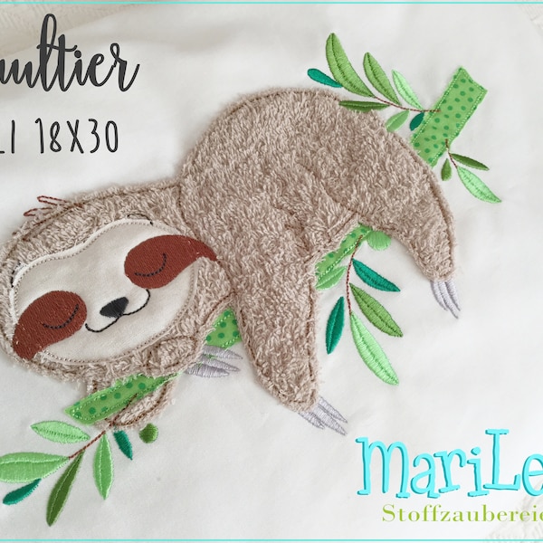 Stickdatei Faultier FransenAppli 18x30  doodle embroidery pattern sloth applique  Stickmuster Stickmotiv