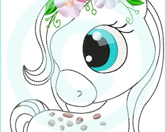 Stickdatei Pony Flower Doodle Appli 13x18 Stickmuster Stickmotiv embroidery pattern pony doodle appliqué