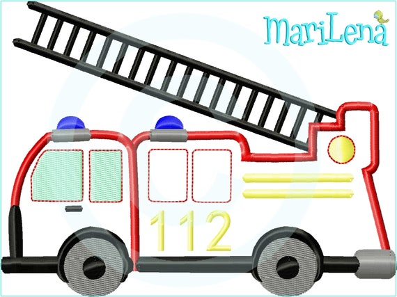 Stickdatei Feuerwehrauto 1 Appli 13x18 5x7 Etsy