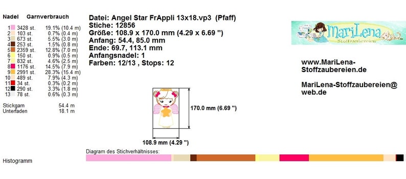 Stickdatei Engel AngelGirl Star Appli 13x18 5x7 Stickmuster Stickmotiv embroidery pattern angel appliqué angel star Bild 5