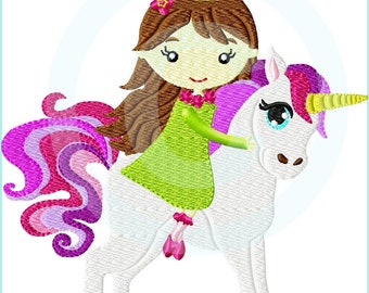 Stickdatei Prinzessin auf Einhorn  Füll 13x18 (5x7") Stickmuster Stickmotiv embroidery pattern  princess unicorn