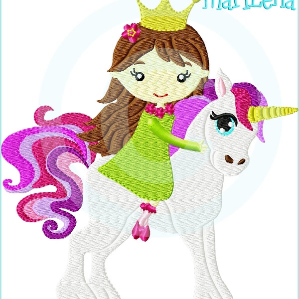 Stickdatei Prinzessin auf Einhorn  Füll 13x18 (5x7") Stickmuster Stickmotiv embroidery pattern  princess unicorn