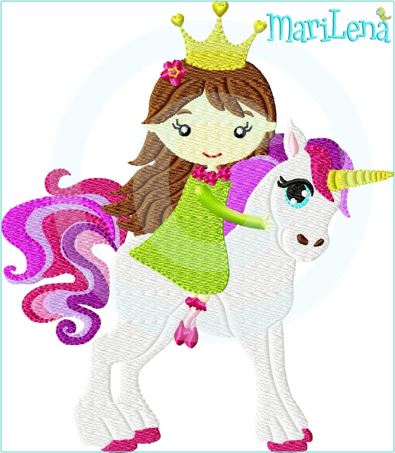 Embroidery file princess on unicorn filling 13x18 5x7 embroidery pattern embroidery pattern princess unicorn image 1