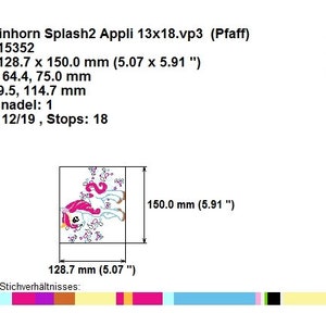 Stickdatei Einhorn Splash2 Appli 13x18 5x7 Unicorn embroidery pattern Stickmuster Stickmotiv MariLena Bild 2