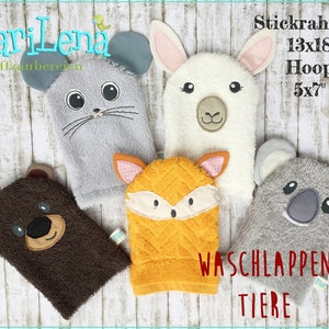 Embroidery file set washcloth wash mitt animals 5 ITH 13x18 embroidery pattern washcloth design embroidery pattern embroidery motif