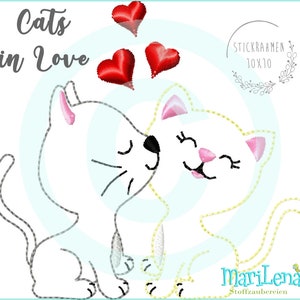 Stickdatei Cats in Love Appli 10x10 4x4 Stickmuster Stickmotiv Katzen embroidery pattern appliqué Bild 1