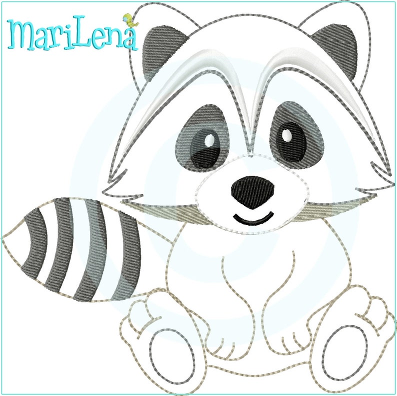 Stickdatei Waschbär Raccoon Appli 13x18 5x7 Stickmuster Stickmotiv embroidery pattern raccoon appliqué Bild 1