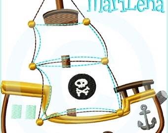 Stickdatei Piratenschiff 2 Appli 13x18 (5x7")  Stickmuster Stickmotiv embroidery pattern  appliqué doodle corsair pirate