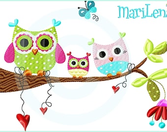 Embroidery file owl family 2 fill 13x18 (5x7") embroidery pattern embroidery pattern owl family