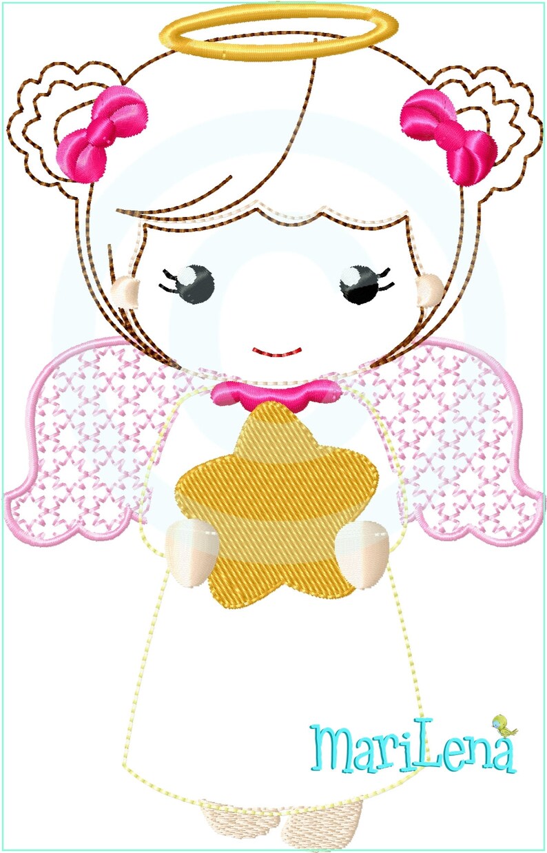 Stickdatei Engel AngelGirl Star Appli 13x18 5x7 Stickmuster Stickmotiv embroidery pattern angel appliqué angel star Bild 4