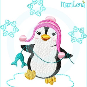 Stickdatei Pingi beim Angeln Füll 10x10 4x4 Stickmuster Stickmotiv Pinguin embroidery pattern penguin Bild 1