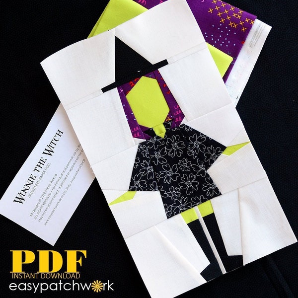 Winnie-the-Witch Foundation Paper Pieced Instant Download PDF Quilt Block Pattern