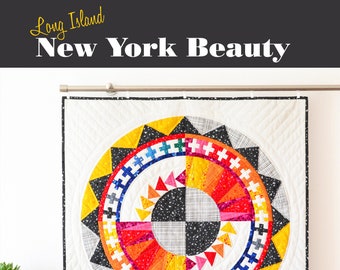 Long Island New York Beauty - Hardcopy Quilt Pattern - Foundation Paper and Curved Piecing Wall Hanging - English or German Version