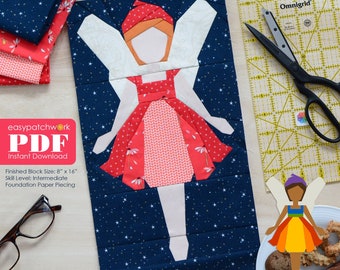 8" x 16" Fairy of Joy, Leticia - Foundation Paper Pieced Quilt Block PDF with Instructions