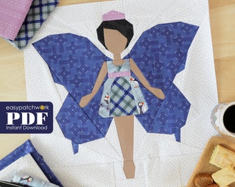 16" Fairy of Gratitude Onoka - Foundation Paper Pieced Quilt Block PDF with Instructions