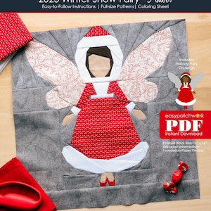 16" Winter Snow Fairy, Amber - Foundation Paper Pieced Quilt Block PDF with Instructions