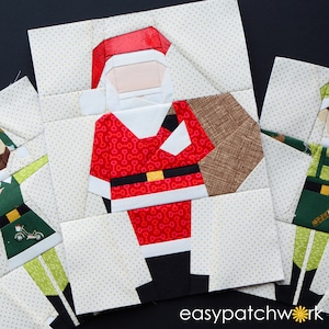 Papá Noel - Bloque de edredón con patchwork de papel base (PDF) - Descarga instantánea - Versión actualizada