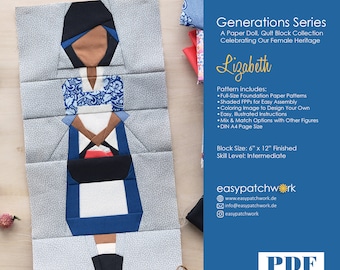 Generations Paper Dolls Series - Lizabeth- FPP Quilt Block with Mix & Match Options