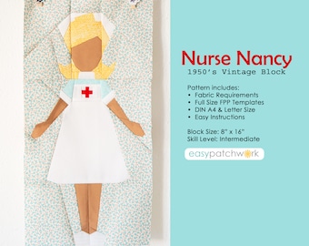 Nurse Nancy - 1950's Vintage - Foundation Pieced, PDF Quilt Block PDF with Instructions