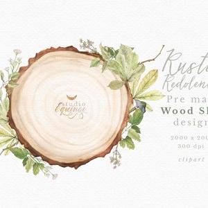 Pre made Wood Slice Design, Rustic Wood Slice Clipart, Watercolor Wood Slice Clipart, Rustic Woodland Clipart, Rustic Wedding Invitation