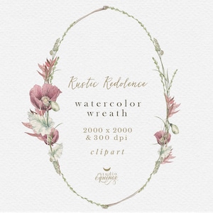 Poppy Flower Wreath, Watercolor Poppy Wreath Clipart, Poppy Summer Wreath, Poppy Clipart, Wedding Logo, Wedding Invitation, Flower Shop Logo