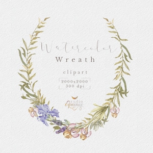 Floral Wreath Clipart, Watercolor Wreath, Lavender Wreath, Purple Iris Wreath, Blue Iris Wreath, Wedding Clipart, Florist, Photography Logo