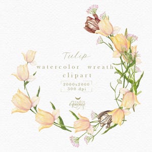 Clipart de couronne d’aquarelle, Clipart de couronne de tulipe, Clipart de couronne de fleurs sauvages, Couronne de Pâques rustique, Mariage de printemps, Couronne florale botanique