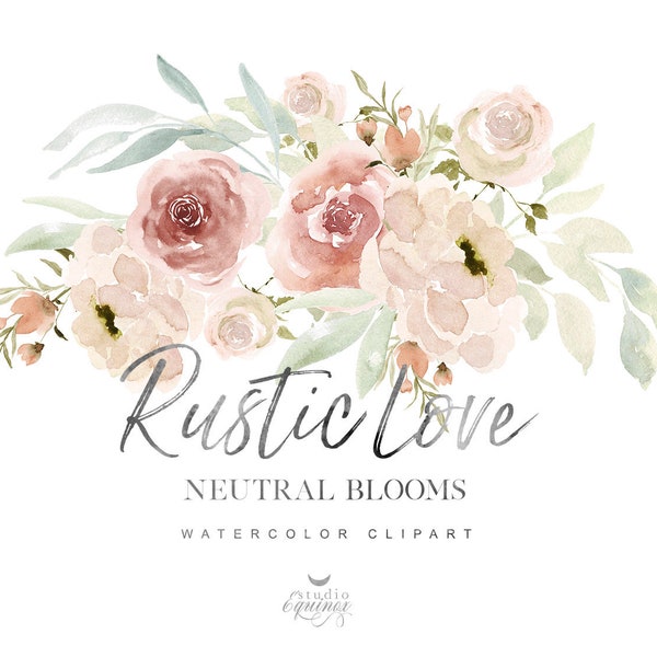 Clipart de rosas y peonías de acuarela, conjunto floral de acuarela, ramo de rosas de acuarela, ramo de rosas y peonías, imágenes prediseñadas de boda