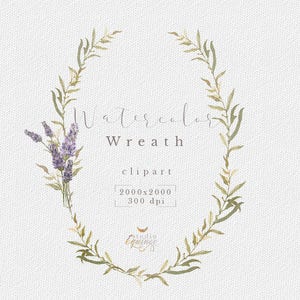 Clipart de coroa de lavanda, coroa de lavanda em aquarela, coroa de flores de primavera, coroa de folhas, clipart de casamento, logotipo de florista, convite de casamento
