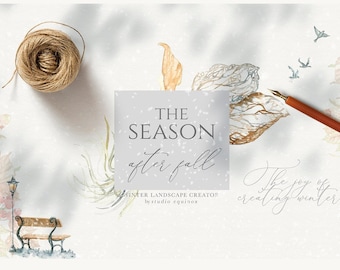 Watercolor Winter Clipart Set, Scenery Elements (Digital Download)