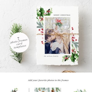 Wintergrün, Aquarell-Fotorahmen, Winter-Fotorahmen, gebrauchsfertiger Rahmen, Tannenzapfen, Weihnachtsstern-Rahmen, Weihnachts-Fotorahmen