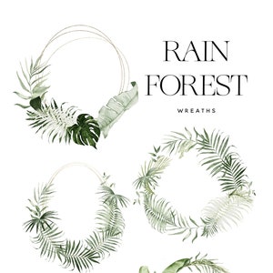 Aquarelle verdure tropicale, clipart couronne, clipart couronne tropicale, couronne de verdure aquarelle, feuille de palmier, feuille de bananier, numérique