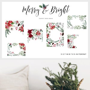 Dessins de cartes d'hiver à l'aquarelle - Conception de Noël botanique - Carte de Noël à l'aquarelle préfabriquée - Hiver à l'aquarelle - Pin - Pointsettia