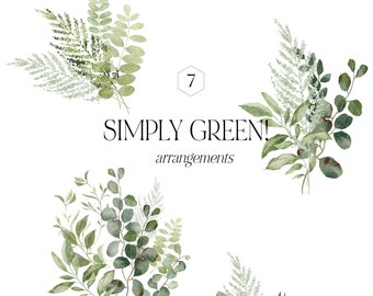 Watercolor Greenery Bouquet Digital Watercolour Clipart Floral Green ...