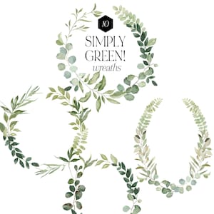Aquarel groen kransen, groen clipart, botanische gebladerte kransen, gebladerte clipart, bruiloft clipart, groene zomer, digitaal