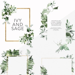 Ivy and Sage Greenery Photo Frames, Watercolor Greenery Frame Clipart, Foliage Frame, Greenery Pre made Design, Greenery Wedding Clipart