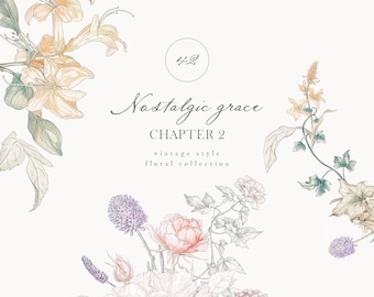 Watercolor Floral Clipart, Vintage Wedding Invitation Graphics (Digital Download)