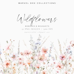 Aquarell Blumenrahmen Clipart, Wildblumen Rahmen, Frühlingsblumen, Sommer Wildblumen, Feldblumen, Blumenfelder, Hochzeit Clipart