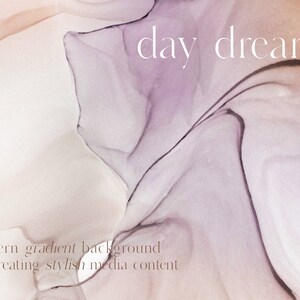 May include: Abstract background with a gradient of pink, purple, and peach colors. The text "day dream" is written in white in the center of the image. The text "modern gradient background for creating stylish media content" is written in white at the bottom of the image.