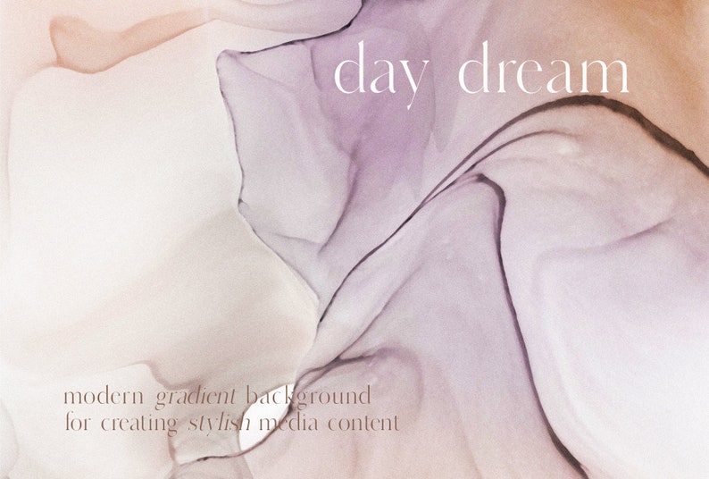 May include: Abstract background with a gradient of pink, purple, and peach colors. The text "day dream" is written in white in the center of the image. The text "modern gradient background for creating stylish media content" is written in white at the bottom of the image.